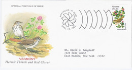 USA United States 1982 FDC Vermont, Hermit Thrush And Red Clover, Bird Birds Flower Flowers, Canceled In Montpelier - 1981-1990