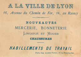 93 - LE RAINCY - MAGASIN CHAUSSURES "A LAVILLE DE LYON" - 16, Av. Du CHEMIN De FER - CARTE CHROMO PUB ANCIEN (7 X 10 Cm) - Le Raincy