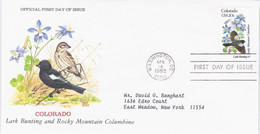 USA United States 1982 FDC Colorado, Lark Bunting And Rocky Mountain Columbine, Bird Birds Flower Canceled In Washington - 1981-1990