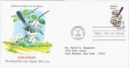 USA United States 1982 FDC Arkansas, Mockingbird And Apple Blossom, State Bird Birds Flower, Canceled In Washington - 1981-1990