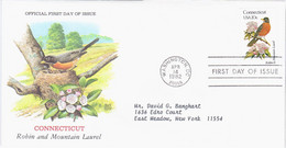 USA United States 1982 FDC Connecticut Robin And Mountain Laurel, State Bird Birds Flower, Canceled In Washington - 1981-1990