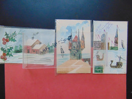 Cp Lot 3 Cartes Representation Timbres Motif Paysage Aquarelle - Briefmarken (Abbildungen)