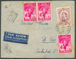 Lettre Par Avion D' ANTWERPEN 6 Affr. CROIX-ROUGE Enfants Royaux Et Reine Elisabeth Du 13-4-1939 Vers Tel Aviv (Israel) - Covers & Documents