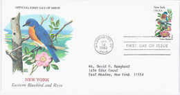 USA United States 1982 FDC New York, Eastern Bluebird And Rose, Bird Birds Flower Flowers, Canceled In Washington - 1981-1990