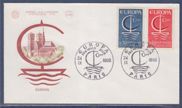 Enveloppe 1er Jour Europa France N°1490 & 1491 Paris 24.9.66 - 1966