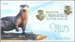 2021 NEW *** USA United States Cover Otters Animal Mammal In Snow, FDC, Digital Color Postmark, Otter MT  (**) - Brieven En Documenten