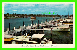 FORT LAUDERDALE, FL - DOCKED BAHIA MAR YACHT BASIN - ANIMATED WITH BOATS - TRAVEL IN 1961 -  GULF STREAM CARD - - Fort Lauderdale