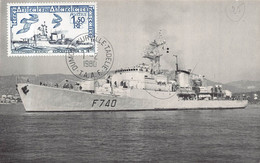 TAAF CARTE MAXI DUMONT 1/2/1980 AVISO ESCORTEUR COMMANDANT BOURDAIS - Éd. MARIUS BAR - Y & T 80 - BATEAU NAVIRE - Warships