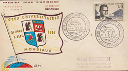 P) 1957 FRANCE, UNIVERSITIES WORLD GAMES STAMP, FDC, LEO LAGRANDE, WITH CANCELLATION, XF - Altri & Non Classificati