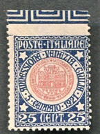 REGNO 1921 ANNESSIONE VENEZIA GIULIA 25 C.NON DENTELLATO IN ALTO N. 114C  ** MNH - Neufs