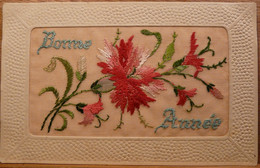 BONNE ANNEE JOLIE CARTE TISSU BRODEE - Embroidered