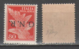 ITALIA 1944 - GNR - Posta Aerea 80 C. Soprastampa Verona Capovolta ** - Firmato              (g8115) - Airmail