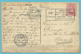 138 Op Kaart Met Mekanische Vlagstempel OLYMPIADE 1920 ANVERS Van BRUXELLES (ND) - Summer 1920: Antwerp