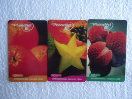 THAILAND USED PHONENET SET 3   FRUIT  FOOD UNITS 300-500 RARE 1000 - Lebensmittel