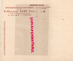 87- LIMOGES- RARE MEMORANDUM E ETS. REBY FRERES- DISTILLERIE DES QUATRE FRERES- 44 AVENUE BAUDIN-1930 - Alimentaire