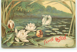 N°16672 - Art Nouveau - Frohe Ostern - Cygne Sur Une Mare Avec Des Nénuphars - 1900-1949