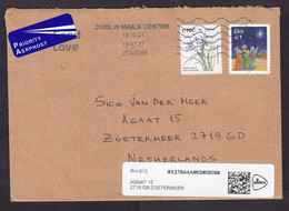 Ireland: Airmail Cover To Netherlands, 2021, 2 Stamps, Flower, Christmas Star, Sorting Label (minor Damage) - Briefe U. Dokumente