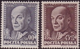 1952 Poland, Mi 725 - 726, WW II, General K. Swierczewski, Walter, Slania, Politikir,  MNH** - Nuovi