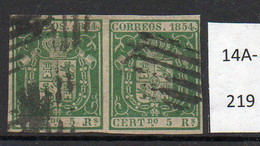 * Spain : 1854 5R Green  (SG 37), A Fine Used Pair. See Detailed Description. - Gebraucht