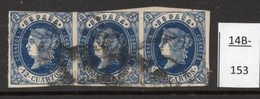 Spain Espana 1862 12c Deep Blue Used Strip/3, Left Stamp With Variety / Variedad. - Gebraucht