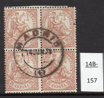 Spain Espana 1874 25c Block/4 Postmarked 2 Weeks BEFORE ISSUE. - Gebraucht