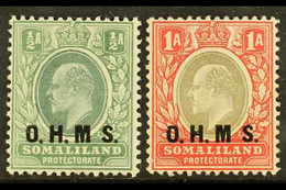 OFFICIAL 1904-05 "O.H.M.S." Overprinted ½a Dull Green & Green And 1a Grey-black & Carmine, Both Stamps No Stop After "M" - Somaliland (Protectorat ...-1959)