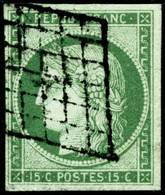 Obl. N°2 15c Vert, Signé  JFBrun - TB - 1849-1850 Ceres