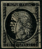 Obl. N°3 20c Noir S/jaune, Obl CàD Type 14, Signé Calves - B - 1849-1850 Ceres