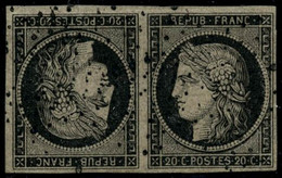 Obl. N°3d 20c Noir S/jaune, Paire Tête-bèche Obl étoile, RARE - TB - 1849-1850 Ceres