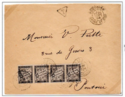 1894 - Enveloppe Non Affranchie Taxée 15c Noir Bande De 4 à Pontoise (Seine-et-Oise) - 1859-1959 Cartas