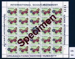 1989 Sheet/25 MNH Butterflies Optd Specimen : Lions International, Rotary & Scouts : 10c SILVER Opt - Guyana (1966-...)