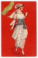 Bompard,S. élégante Jeune Femme En Robe De Mousseline.beautiful Girl.carte à Fond Rouge Avec Dorure. - Bompard, S.