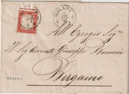 11 Giu. 1861 Sardegna 40 C. Sass. 16Da Su Busta Da Milano Per Bergamo - Sardinia