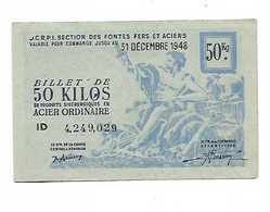BILLET CINQ KILOS ACIER ORDINAIRE / J.C.R.P.I. SECTION DES FONTES, FERS ET ACIERS - 31 DECEMBRE 1948 - Autres - Europe