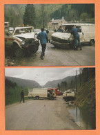 LOT DE 2 PHOTOS ORIGINALES 1986 LES ROUSSES JURA - ACCIDENT DE FOURGON CITROEN C 25 CONTRE UN PIK UP 4 X 4 - C25 - Automobile