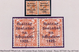 Ireland 1922 Harrison Rialtas Coils 2d Die 1 Horiz Coil Join Pair, Used Contemporary DROMOD Cds, Faint Stain - Gebruikt