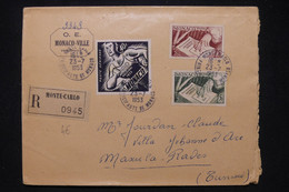 MONACO - Enveloppe En Recommandé En 1953 Pour La Tunisie Avec étiquette De Déclaration Pour La Douane Au Dos- L 110383 - Storia Postale