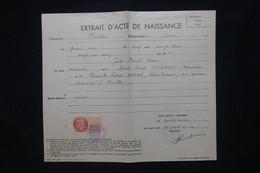 FRANCE - Fiscal Sur Acte De Naissance De Burelles En 1961 - L 110397 - Revenue Stamps