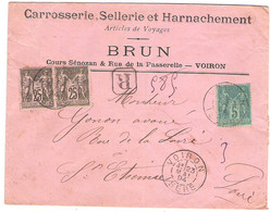 38 ISERE Lettre Recommandée De La Carrosserie Sellerie Harnachement Brun à VOIRON Bel En-tête Mai 1894 - 1800 – 1899
