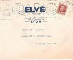 Enveloppe Commerciale Radio Elvé Quai Courmont à Lyon 1943 - Elektrizität & Gas