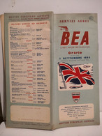 Orario Timetable BRITISH EUROPEAN AIRWAYS Settembre 1954 BEA Servizi Aerei - Europe