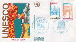 Enveloppe FDC - Unesco émission 1981 1.60 F Et 1.40 F  - 1er Jour 12 Déc. 1981  - Paris - Ed. J.F. - 1980-1989