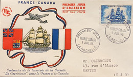 P) 1955 FRANCE, THE 100TH ANNIVERSARY OF THE CORVETTE LA CAPRICIEUSES EXPEDITION TO CANADA STAMP, FDC, WITH CANCELLATION - Other & Unclassified