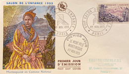 P) 1955 FRANCE, FDC, COVER OF MARTINIQUAISE IN NATIONAL COSTUME, LANDSCAPES STAMP, XF - Otros & Sin Clasificación