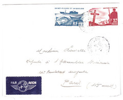 ESC De Saint-Pierre Et Miquelon (975) Pour Paris (75) - 27 Juin 1950 - Timbres YT 334 & 339 - Assemblée Nationale - Storia Postale