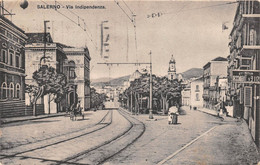 10584 "SALERNO - VIA INDIPENDENZA" ANIMATO, CARROZZA CON CAVALLO. CART SPED 1924 - AL VERSO TIMBRO VOTATE...... - Salerno