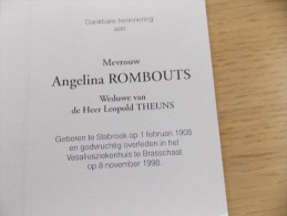 Doodsprentje Angelina Rombouts Stabroek 1/2/1908 Brasschaat 8/11/1998 ( Leopold Theuns ) - Religion & Esotericism