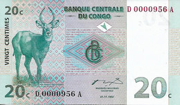 CONGO  UNC  1997  20 CENTIMOS  P83 - Democratische Republiek Congo & Zaire
