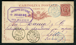 Italie - Entier Postal De Rho Pour La France En 1890 - Ref N 128 - Entiers Postaux