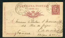 Italie - Entier Postal De Ventimiglia Pour Cannes En 1891 - Ref N 129 - Stamped Stationery